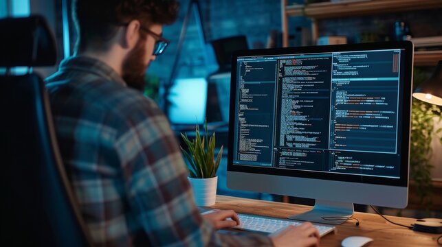 a QA engineer reviewing code on a computer screen