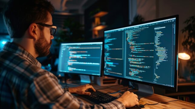 a QA engineer reviewing code on a computer screen