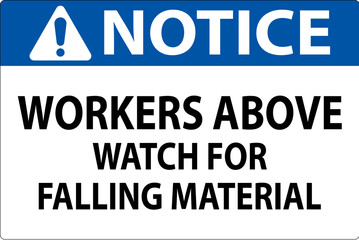 Notice Sign, Workers Above Watch For Falling Material