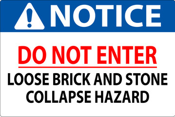 Notice Sign, Do Not Enter, Loose Brick And Stone Collapse Hazard