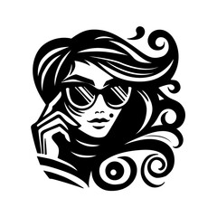 Vector illustration of a woman's stylized face with glasses on white separate background