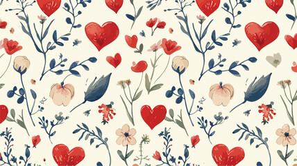 Fototapeta na wymiar Vintage Cottagecore Hearts Flowers Seamless