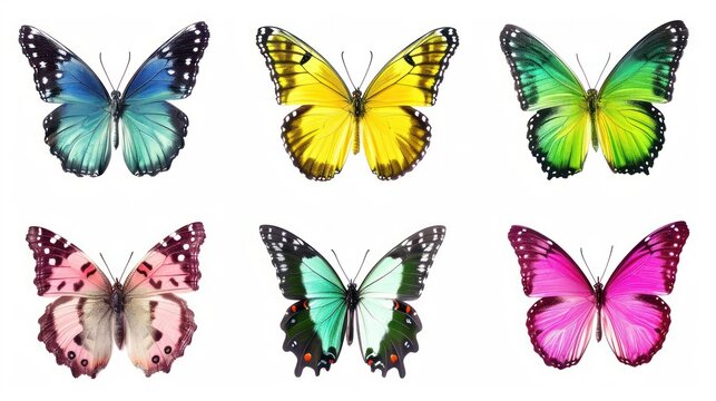 Set of beautiful and colorful butterflies isolated on white background.