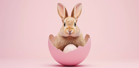 Obraz premium Cute bunny sitting inside an eggshell.