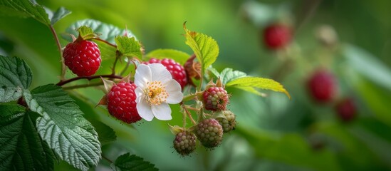 Closeup of ripe juicy red raspberries in a bunch for healthy fruit concept and natural food background