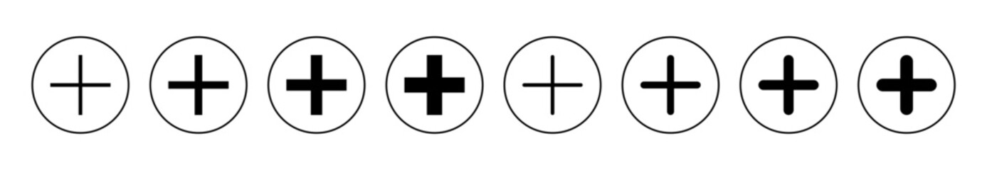 Plus Icon set vector. Add plus sign and symbol
