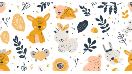 Fototapeten Abstract Doodles. Baby Animals Pattern. Fabric © Quintessa
