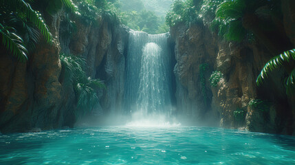 A Wide Rushing Waterfall of Crystal Clear Water: Nature's Majesty
