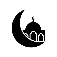 icon moon and mosque, Vector mosque the moon symbol for apps and websites isolated on white background.