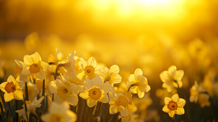Daffodil field with golden sunlight, capturing the beauty of nature and symbol of renewal