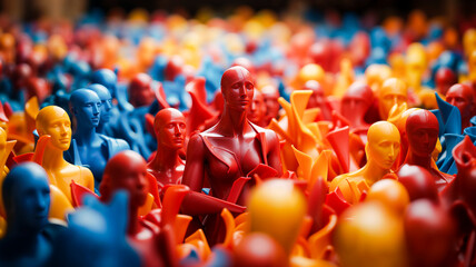 crowd of plastic people gathering for a pride parade - 735517506