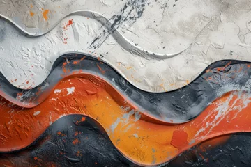 Tuinposter Colorful Abstract Background in the Style of Abstract Wave - Dark Silver and Red Sketch Shaped Canvases in White and Orange Wallpaper created with Generative AI Technology © Sentoriak