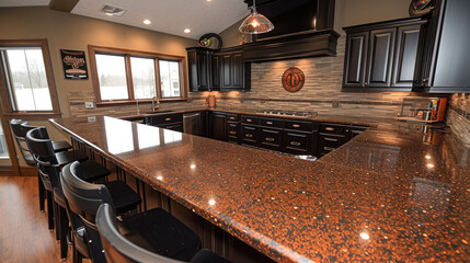 Speakeasy-Inspired Bar: Dark Mahogany Cabinets and Speckled Ambiance