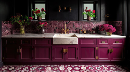 Victorian-Inspired Butler's Pantry with Burgundy Cabinets: Elegance Redefined