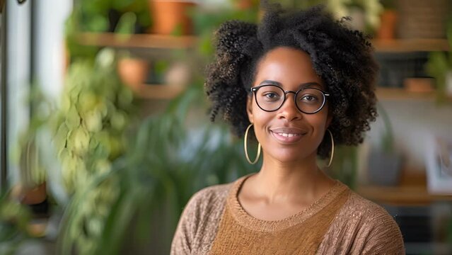 A veteran entrepreneur starting her own business as a way to regain a sense of purpose and control in civilian life, female With Glasses Standing in Front of Potted Plant