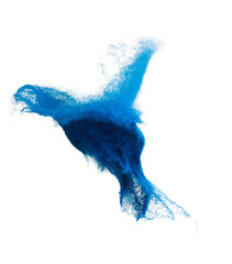 Blue Sand Storm desert with wind blow spin swirl around. Blue sand tornado storm with high wind. Fine Sand circle around, White background Isolated throwing particle element object