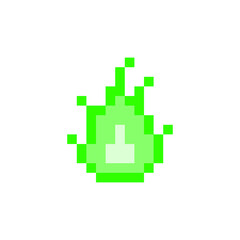 ドットで描かれた緑色の火のゲームイラスト