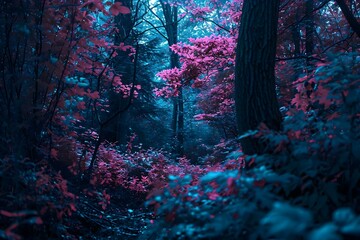 a forest filled with lots of pink trees