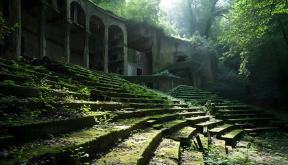 an abandoned theater in the middle of a forest