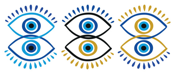 Signs of protection against the evil eye. Turkish amulet. Eyes of Fatima. Islamic, Arabic or Turkish amulet. Gradient icon. Set of nazars. vector illustration. - obrazy, fototapety, plakaty