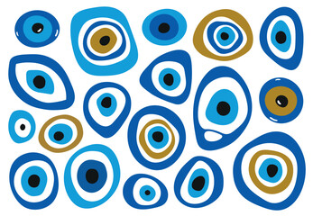 The evil eye, a protective amulet of Mediterranean cultures, in countries such as Greece, Turkey, Italy. Vetporial illustration in dooble style