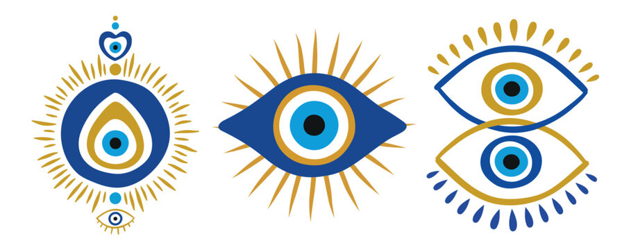 Signs of protection against the evil eye. Turkish amulet. Eyes of Fatima. Islamic, Arabic or Turkish amulet. Gradient icon. Set of nazars. Vector illustration