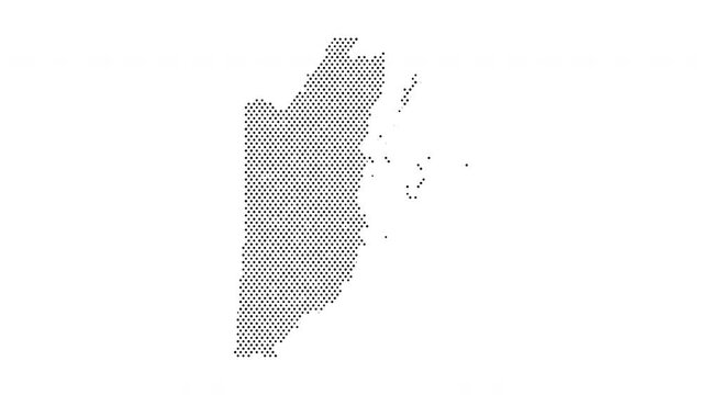 Belize map from particles, dots. Digital silhouette. Abstract animation background.
