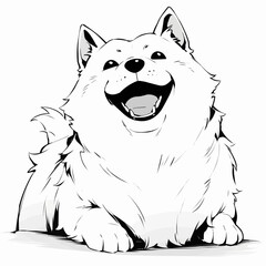 Black and White Illustration of a Cute Dog with a Happy Expression