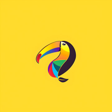 A logo illustration of a colorful toucan on a yellow background. Created with generative AI.