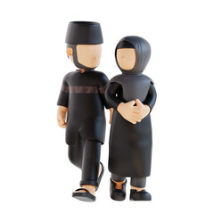 3d rendering muslim couple face to face pose