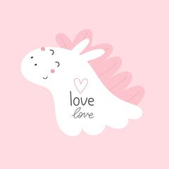 Love. Cartoon unicorn, hand drawing lettering. colorful vector illustration, flat style. design for print, greeting card, poster decoration, cover