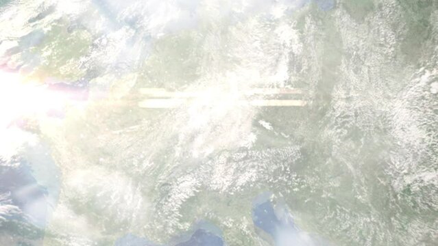 Earth zoom in from space and focus on Crailsheim, Germany. 3D Animation. Satellite view. Background for travel intro. Images from NASA.