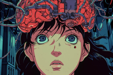 90s anime movie style, Human brain
