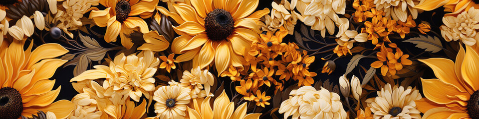 Fototapeta premium seamless pattern with yellow flowers of flowering blossom sunflowers on background