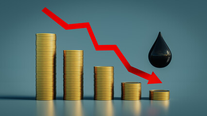 Oil price decline and chart concept.3d rendering