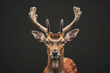 deer portrait on black background, highly detailed - generative ai
