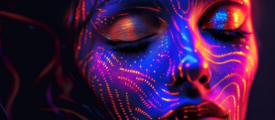 Enchanting and mesmerizing woman with stunning glowing face paint and ethereal beauty