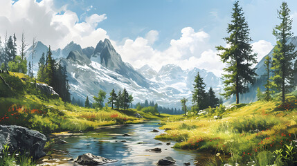 illustration with the drawing of an Alpine Meadows
