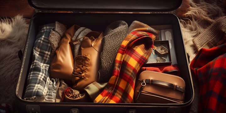 Woman Packing Clothes Into Suitcase At Home, Closeup