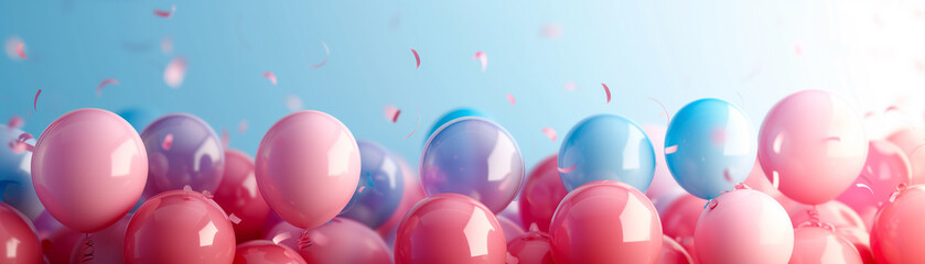 Set against a gradient backdrop, brightly colored balloons adorned with sparkling confetti create an atmosphere of festive celebration and unbridled joy. Perfect for simple poster layouts.