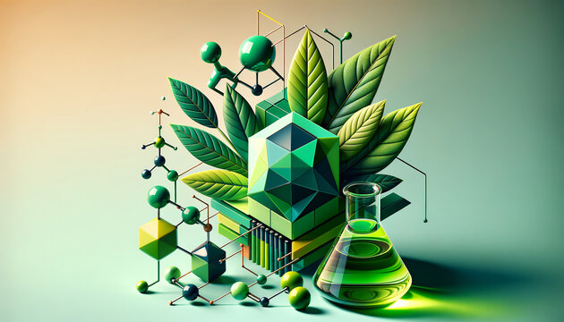 Geometric form representing green chemistry in vibrant pastel environment.