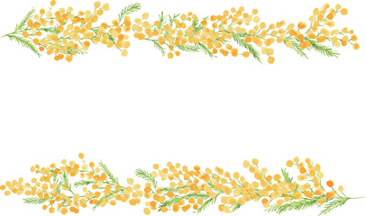 水彩画。水彩タッチのミモザベクターイラスト。ミモザの春イラスト。植物のシンプル背景セット。Watercolor painting. Mimosa vector illustration with watercolor touch. Mimosa spring illustration. Simple background set of plants.