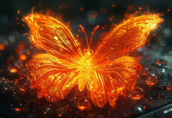 Yellow Butterfly Resting on Laptop