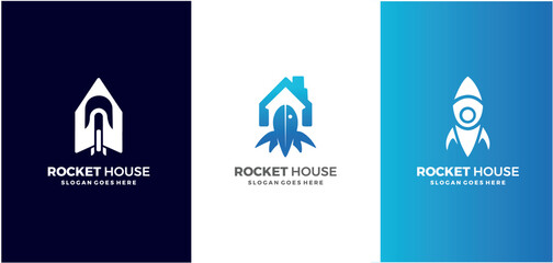 Combination logo from rocket and home logo design set concept