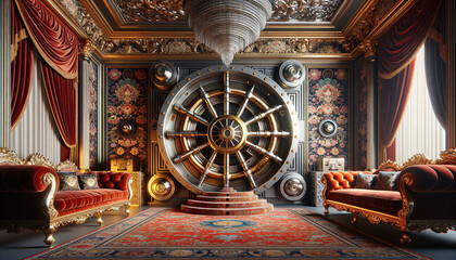 Opulent interior with regal safe symbolizing information assurance.