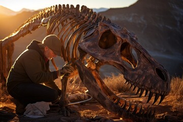 Enthusiastic Researcher: Unlocking the Puzzles of Ancient Life in the Fossil Beds Under the Bright Afternoon Sunlight