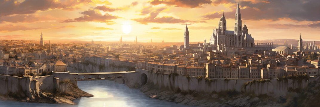 sunset over the river city