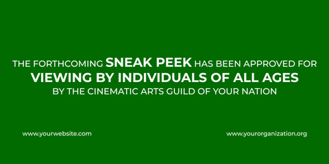 A fake film leader for a movie preview saying that the following content has been approved for All audiences. White text and green background 