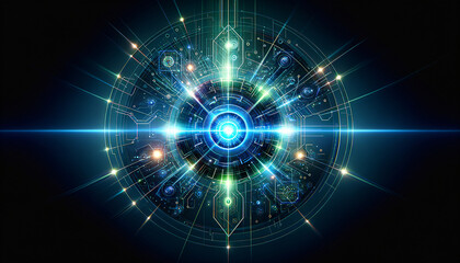 Futuristic technology node with vibrant connections and sleek design.