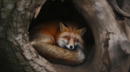 Restful Fox Lounging in Cozy Den AI Generated. - obrazy, fototapety, plakaty
